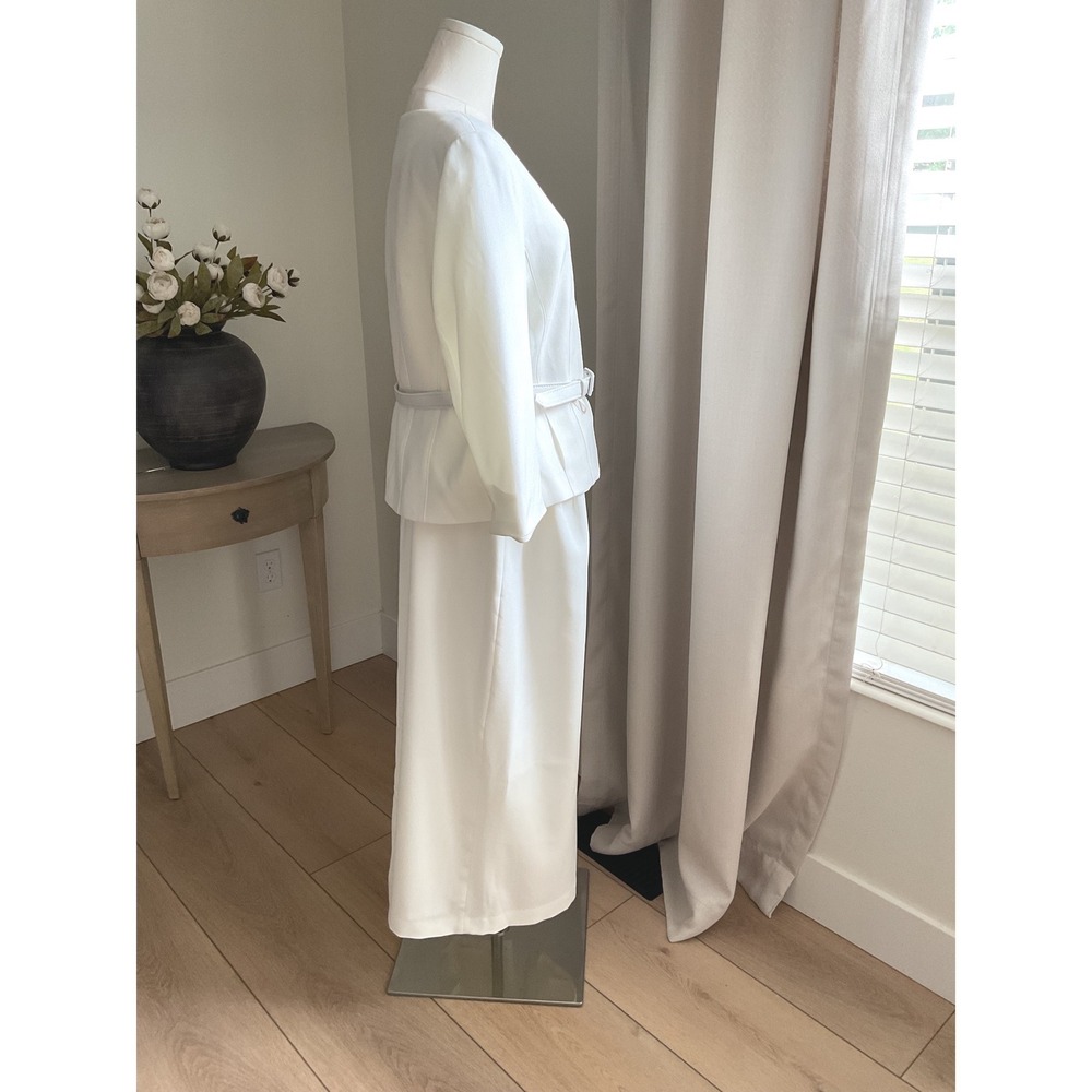 Le Suit Womens Belted 3/4 Sleeve Jacket Maxi Skirt Suit Vanilla Ice 12 NEW* - Picture 9 of 15